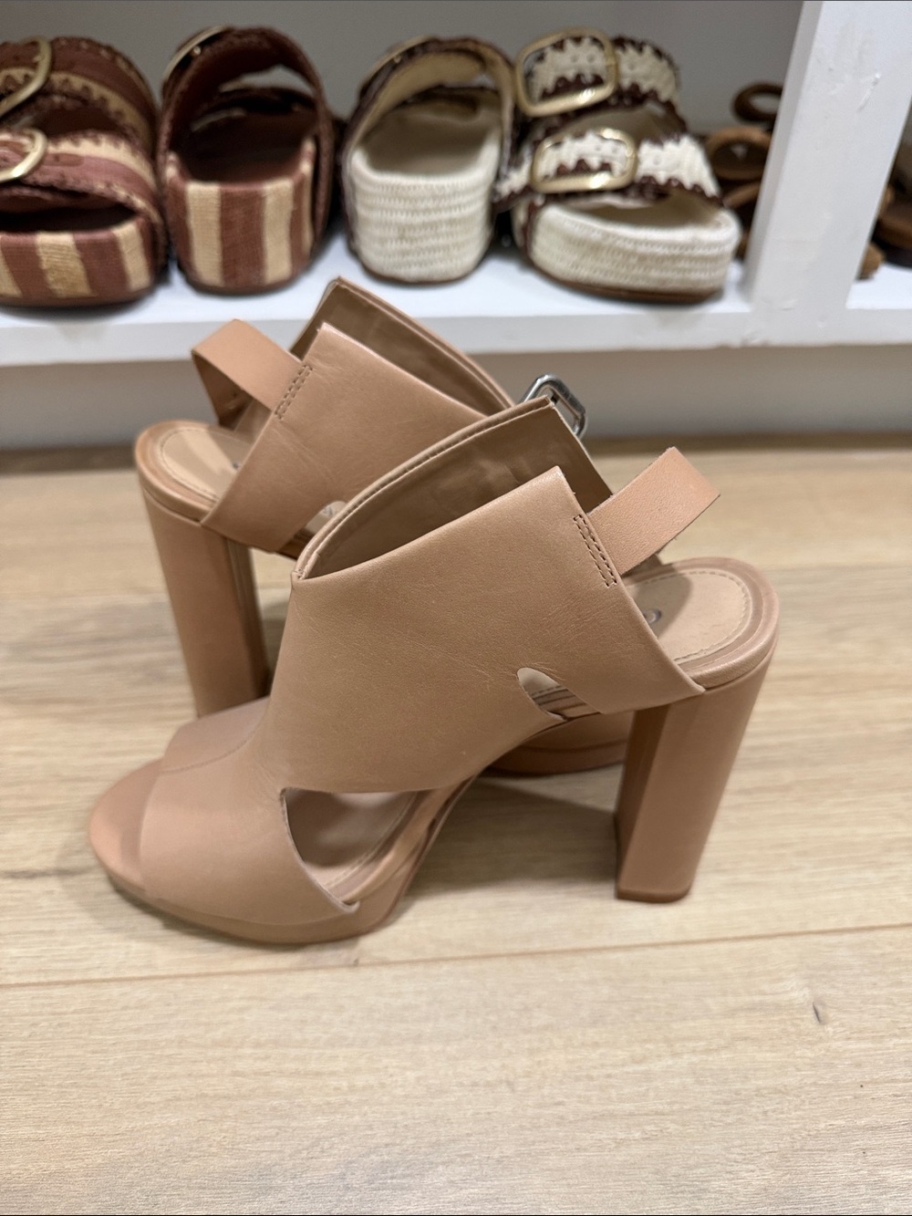 Gianni Bini Nude Tan Slingback Block Heel Sandals - Picture 6 of 7